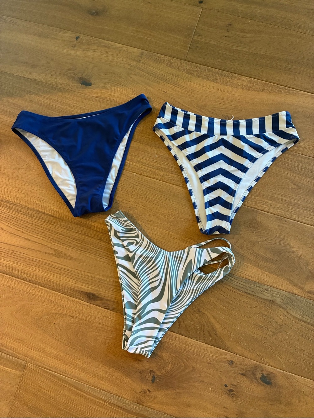 Three-Piece Bikini Bottom Set - Blue, Navy Stripe, Green Zebra